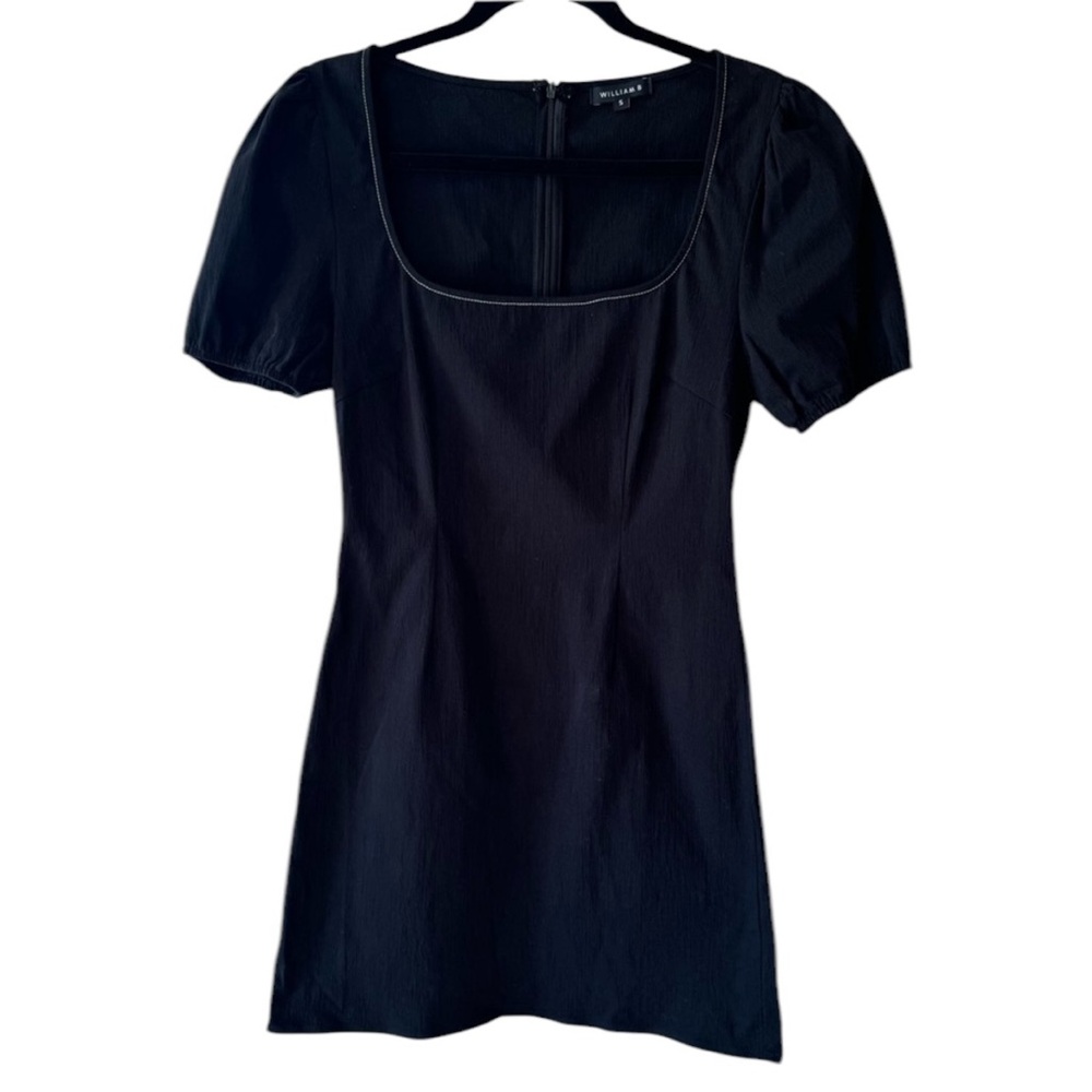 William B Square Neck Cotton Stretch Mini Dress Black, Small